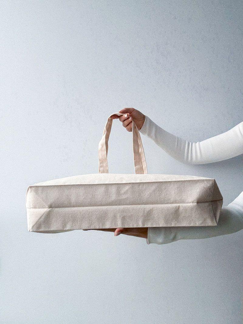 Бежева шопер-сумка з двунитки - містка екосумка з натуральної тканини для покупок і щоденного використання без друку, розмір: 52см х 42см х 10см