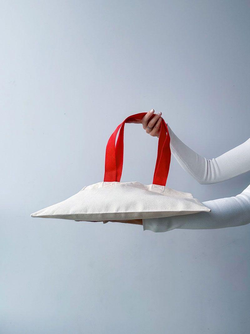 Екосумка з двонитки з червоними ручками без друку розмір: 35см х 38см
