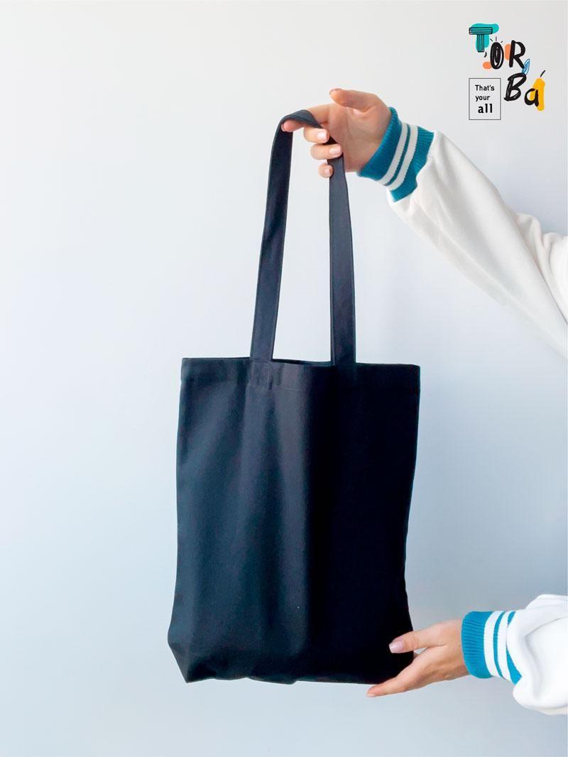 Плотная котоновая сумка шопер сумка черная без печати Размер: 35cм х 38см  х 7см