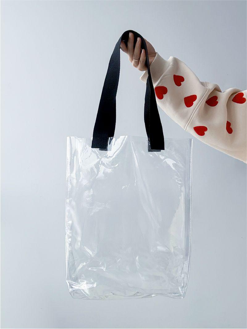 Прозрачная, крепкая силиконовая сумка с черной ручкой, без печати, размер: 38см х 42см х 7см