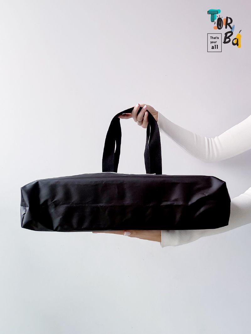 Чорний великий шопер з дном, з водовідштовхувальної плащової тканини, без друку, розмір: 50см х 35см х 8см