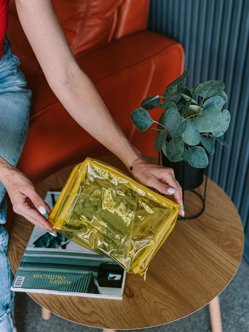 Прозора жовта косметичка з ПВХ - водостійкий органайзер для косметики та подорожей, без друку розмір: 20см х 15см х 10см