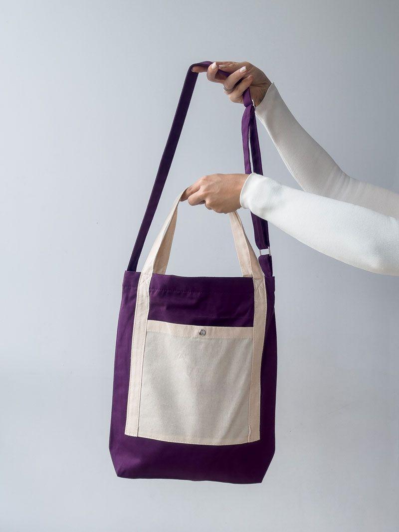 Шопер із саржі з зовнішньою кишенею та блискавкою - текстильна екосумка на щодень (кольори в асортименті) без друку, розмір: 35см х 38см х 7см