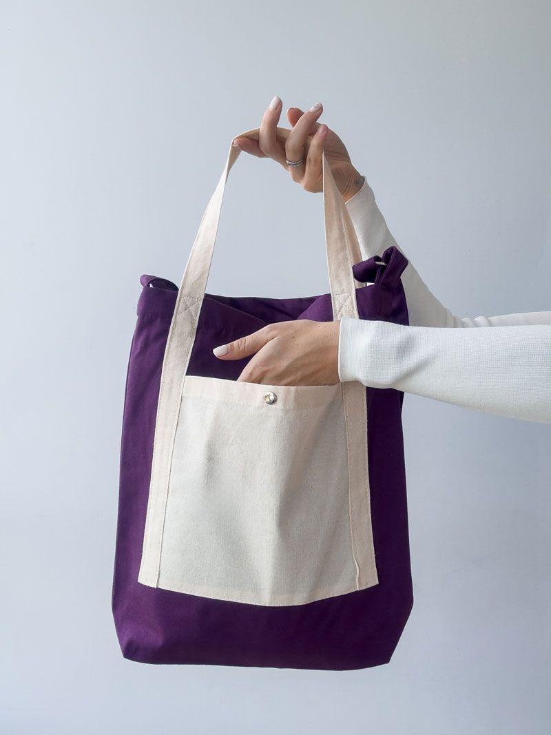 Шопер із саржі з зовнішньою кишенею та блискавкою - текстильна екосумка на щодень (кольори в асортименті) без друку, розмір: 35см х 38см х 7см