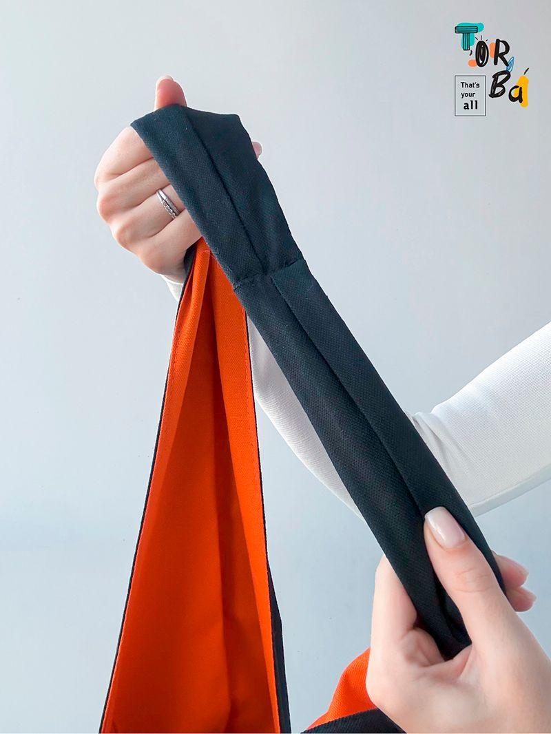 Черная сумка с оранжевой подкладкой, материал канвас, стильная и удобная сумка без печати, размер 43см x 92см