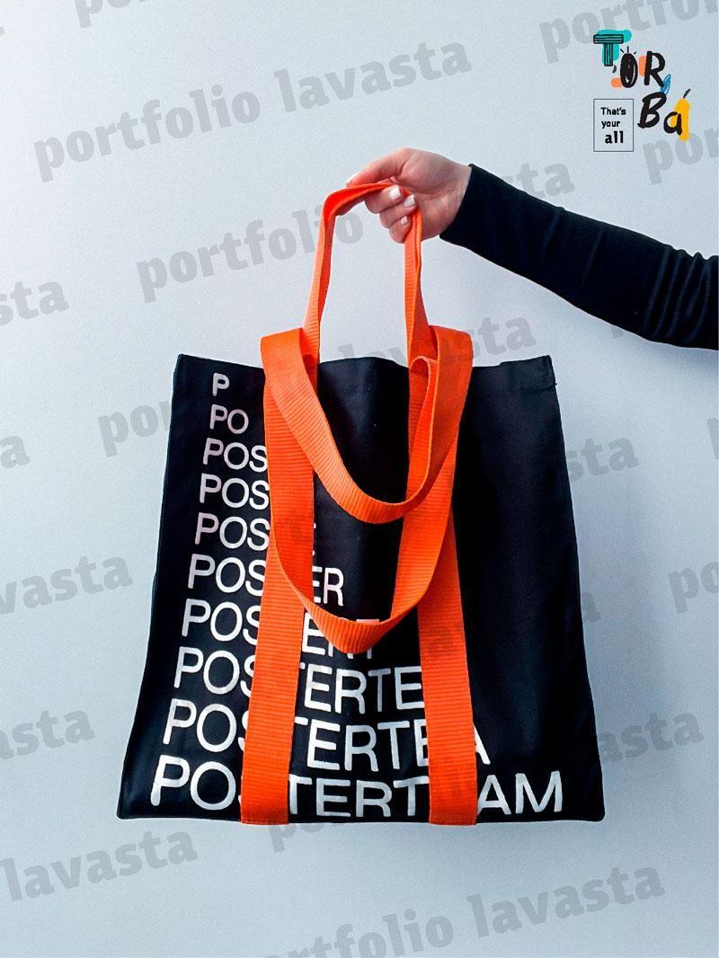 Объемный шопер с двойной оранжевой ручкой из плотного коттона без печати Размер: 41см х 41см х 10см