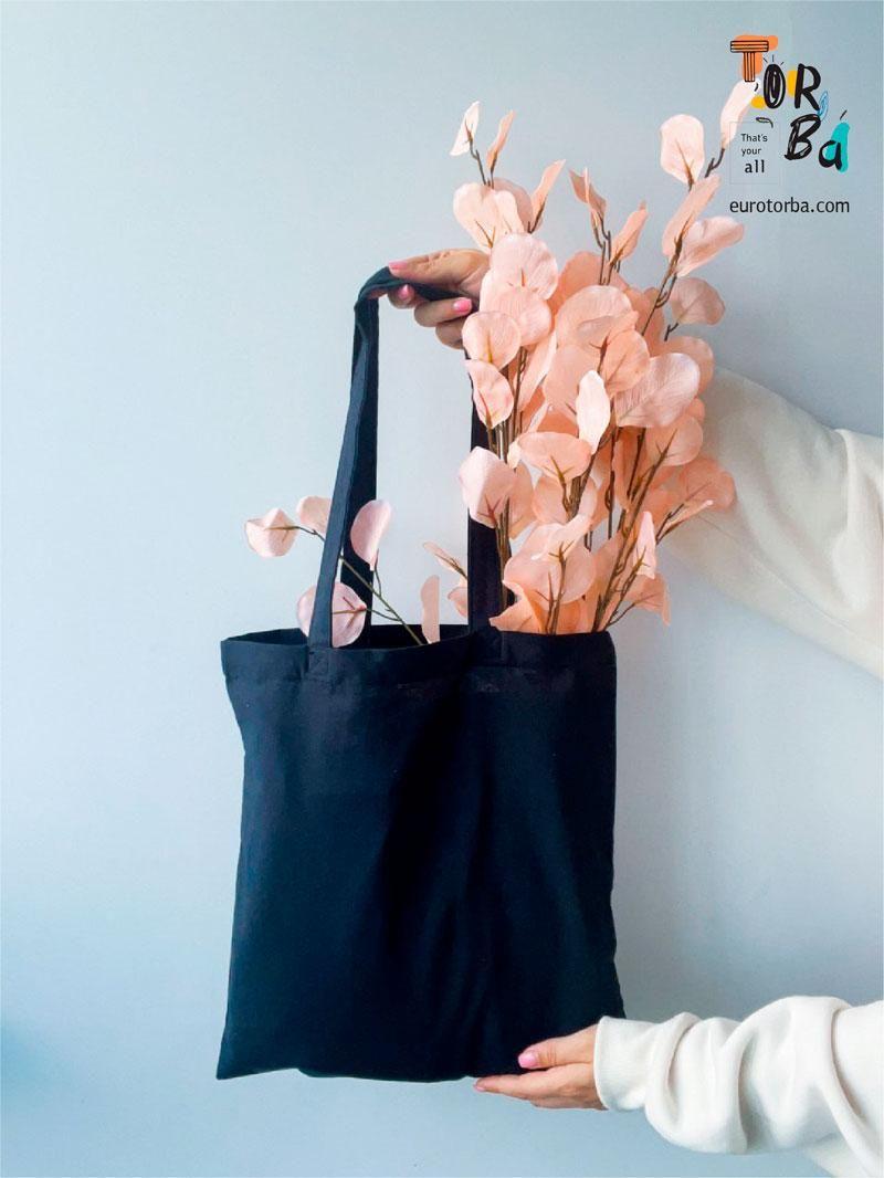 Шопер черный из бязи "Бургеры" с печатью Размер: 35см х 38см