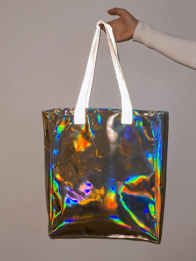 Эффектная трендовая голографическая сумка-шопер, без печати, размер: 40см х 40см х 10см