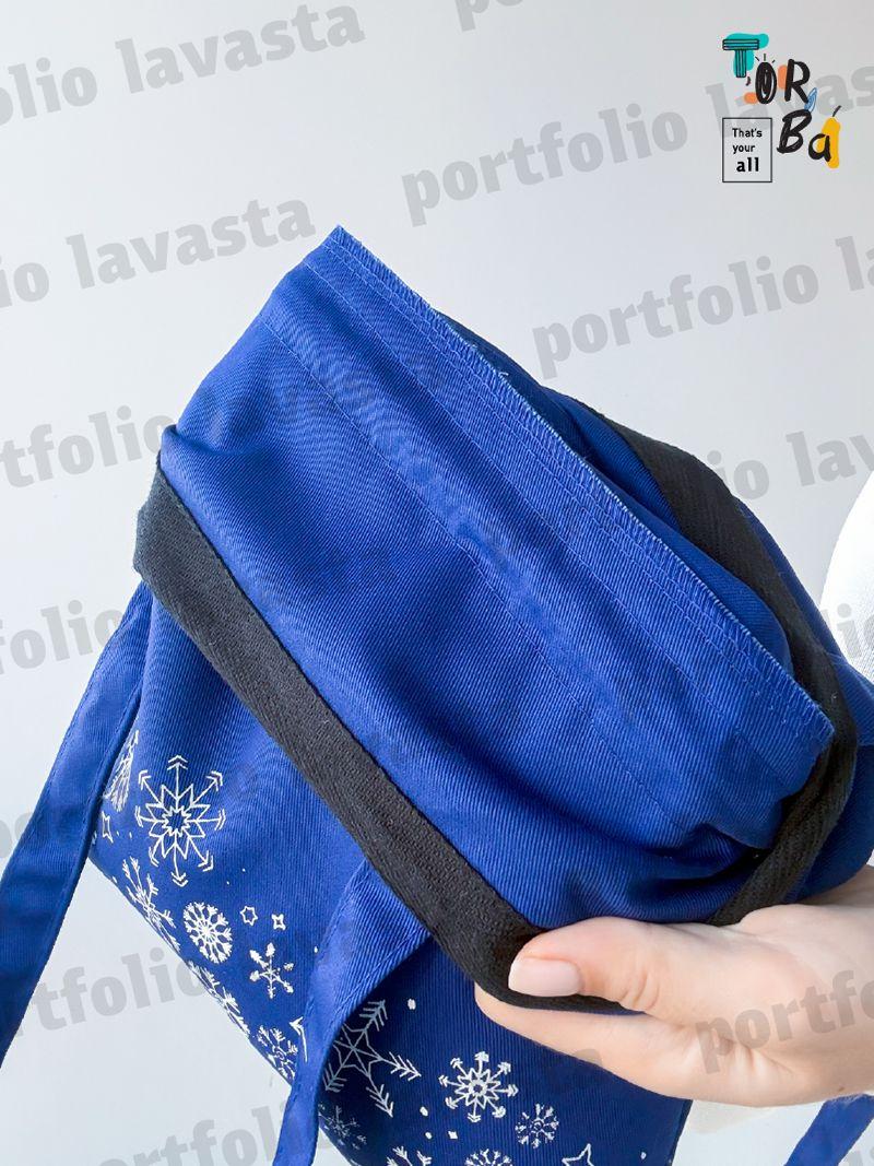 Синяя сумка-мешок из плотной саржи на затяжках, с длинными ручками, без печати, размер: 30см х 36см