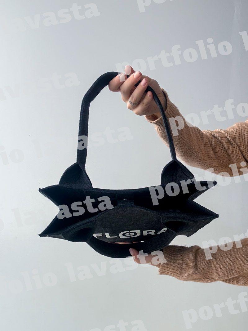 Міцна еко-сумка з чорного фетру - багаторазова, стильна, для покупок або подарунків , без друку, розмір: 30cм х 30см х 10см