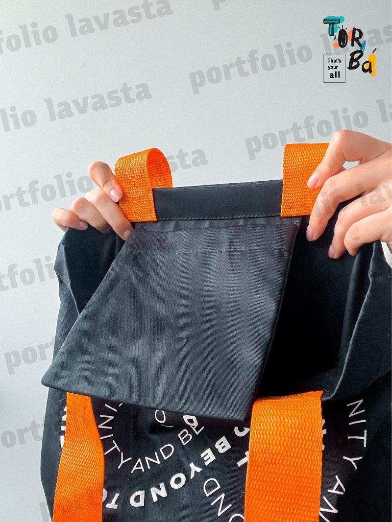 Торба лаваста з помаранчевими ручками з кишенею без друку