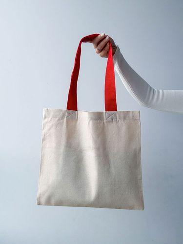 Екосумка з двонитки з червоними ручками без друку розмір: 35см х 38см