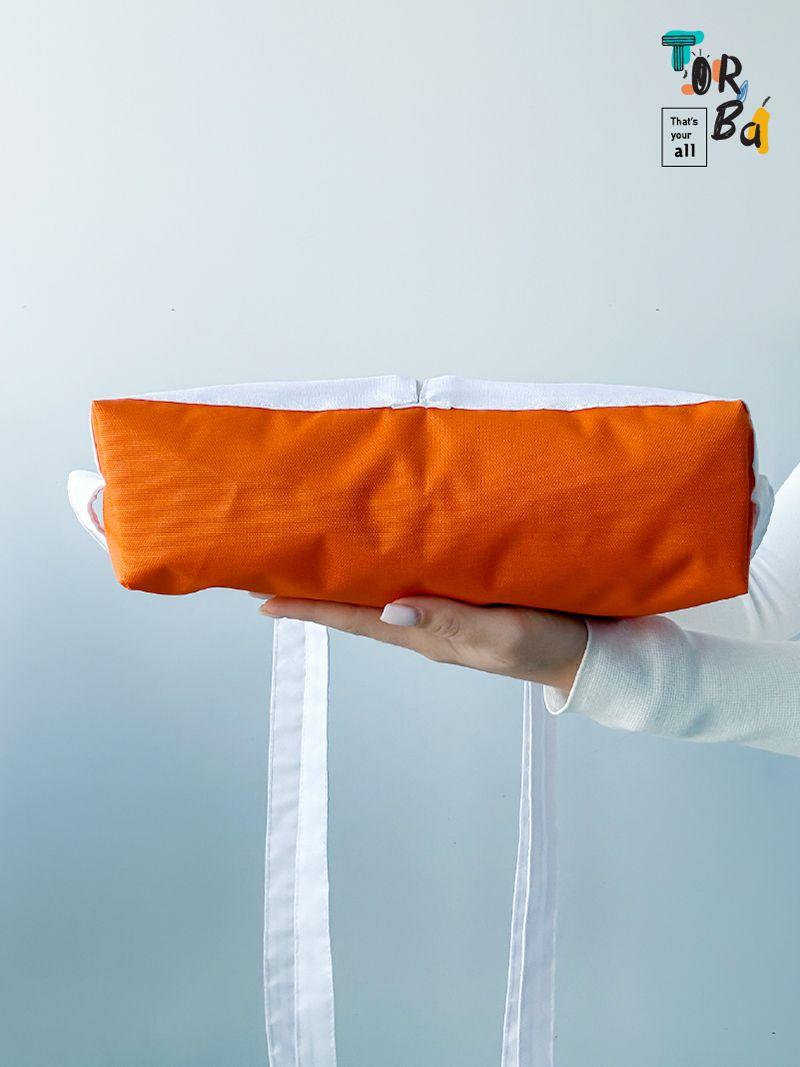 Помаранчева сумка з білими кишенями та світловідбивними вставками, на довгій зручній ручці, без друку, розмір: 36см х 40см х 8см