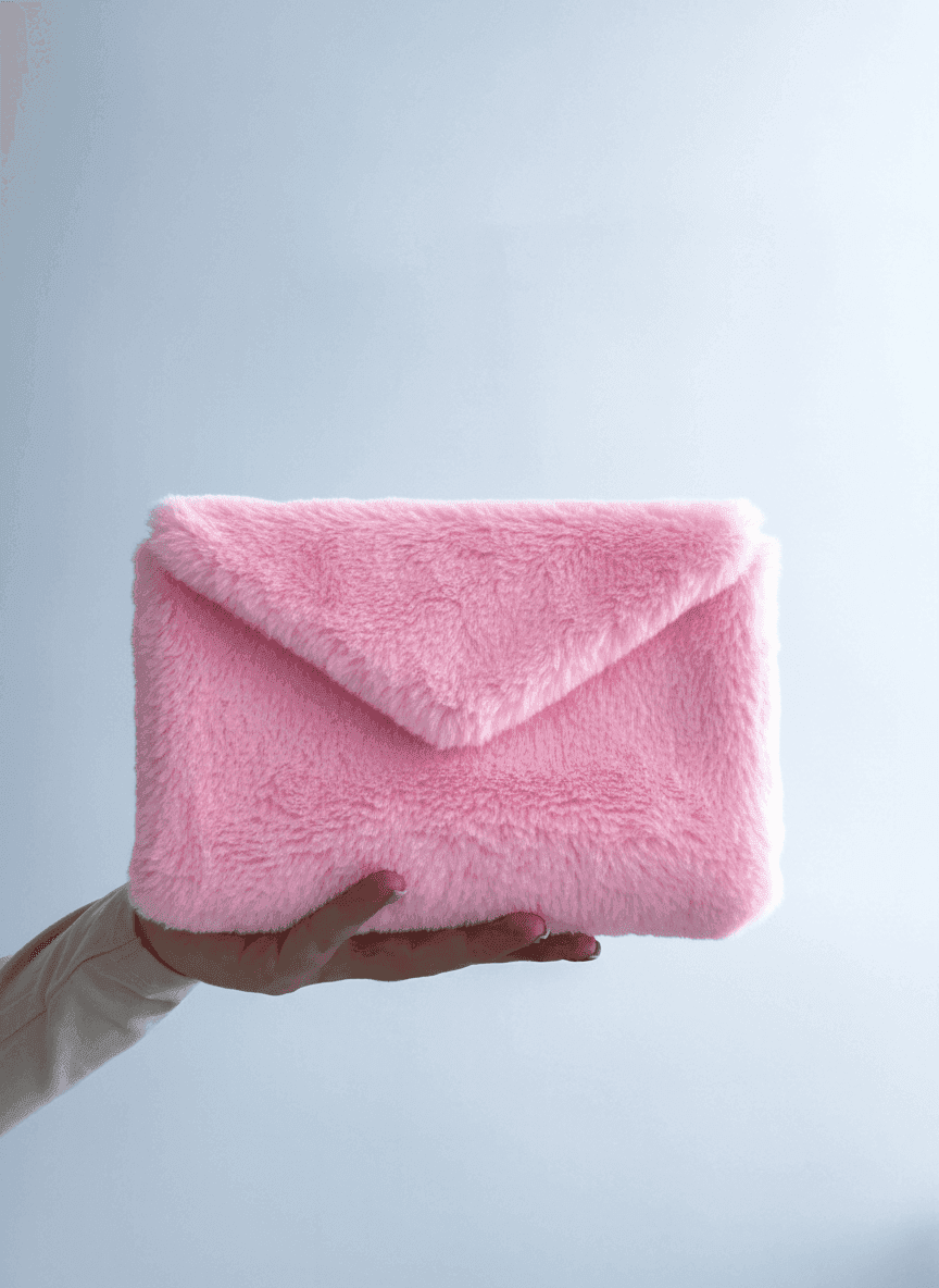 Envelope clutch in faux rabbit fur with flap and magnetic snap - elegant evening and everyday accessory without print size: 20cm x 12cm x 6.5cm