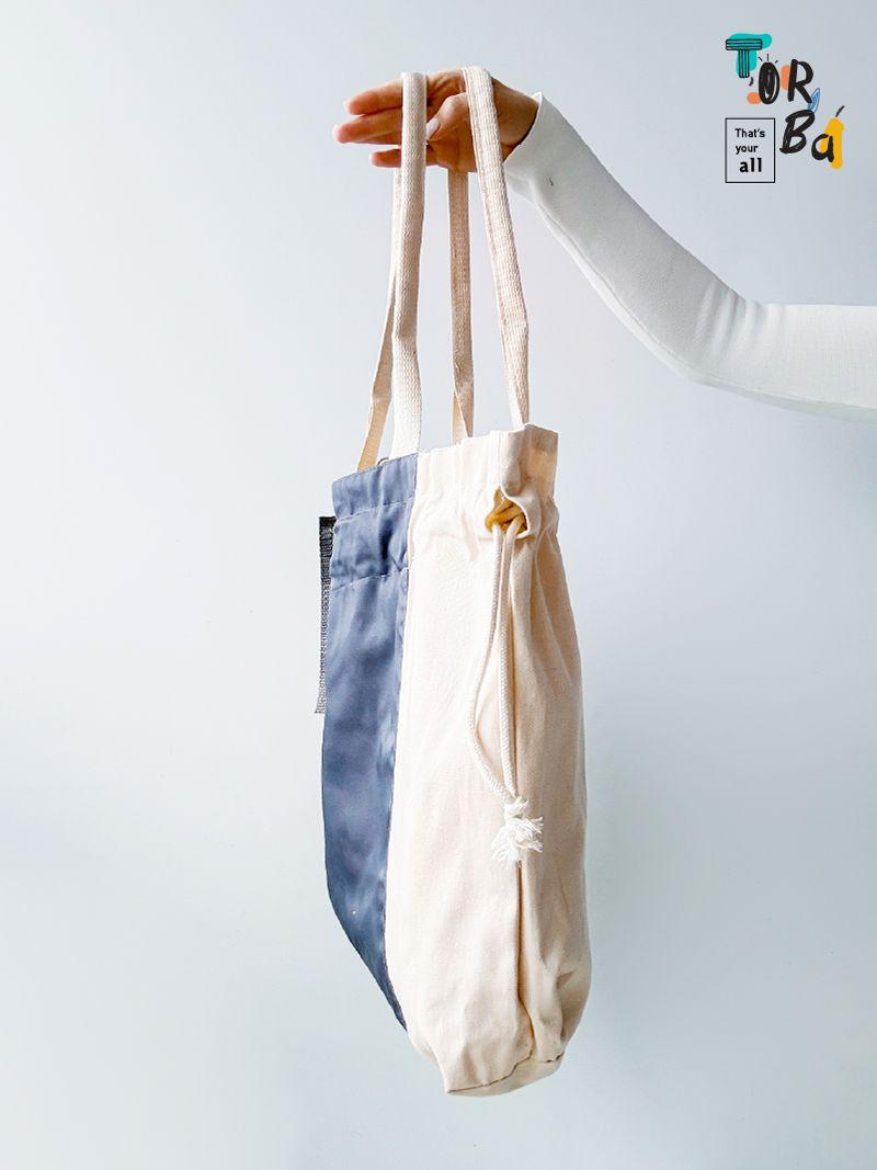 Зручна та стильна сумка-мішок з двох кольорів саржі, без друку, розмір: 55см х 40см х 10см