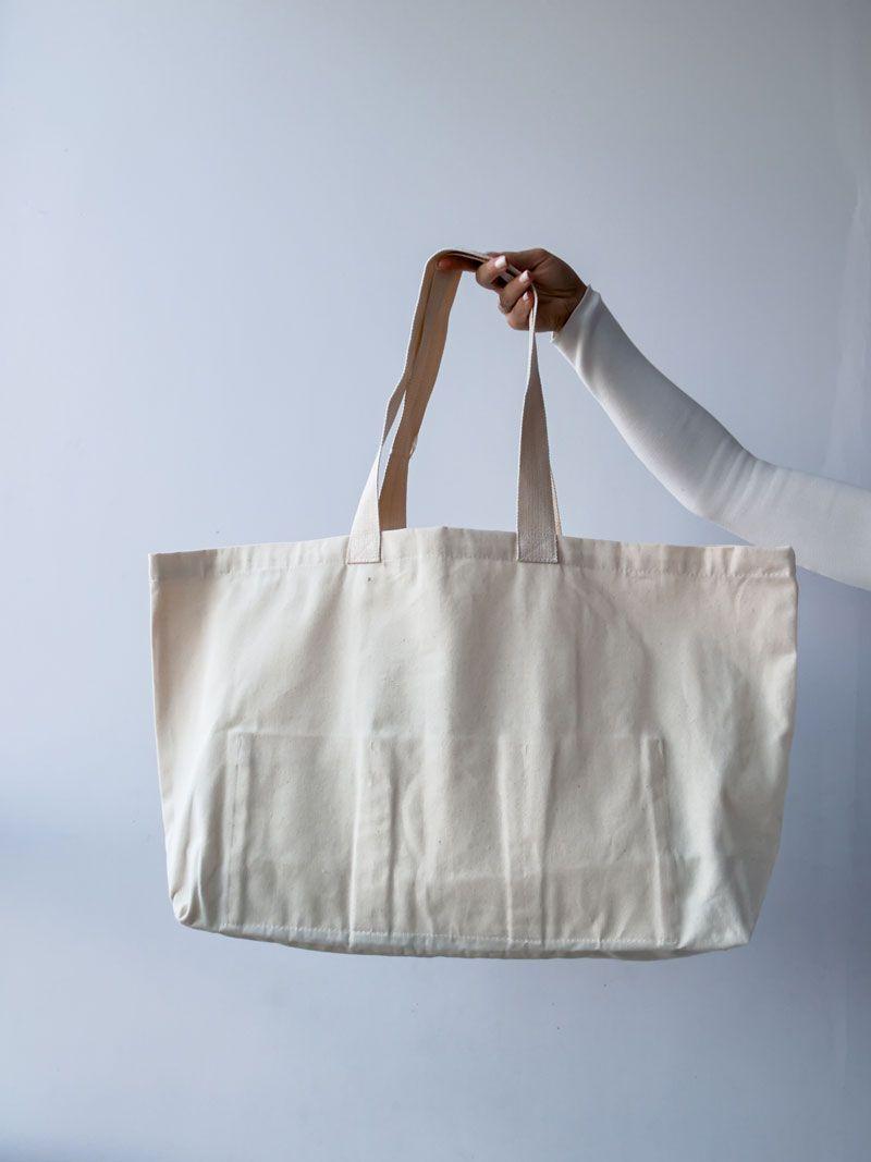 Велика сумка-шопер із саржі з внутрішніми кишенями — міцна тканинна екосумка для покупок та зберігання без друку, розмір: 50см х 35см х 15см