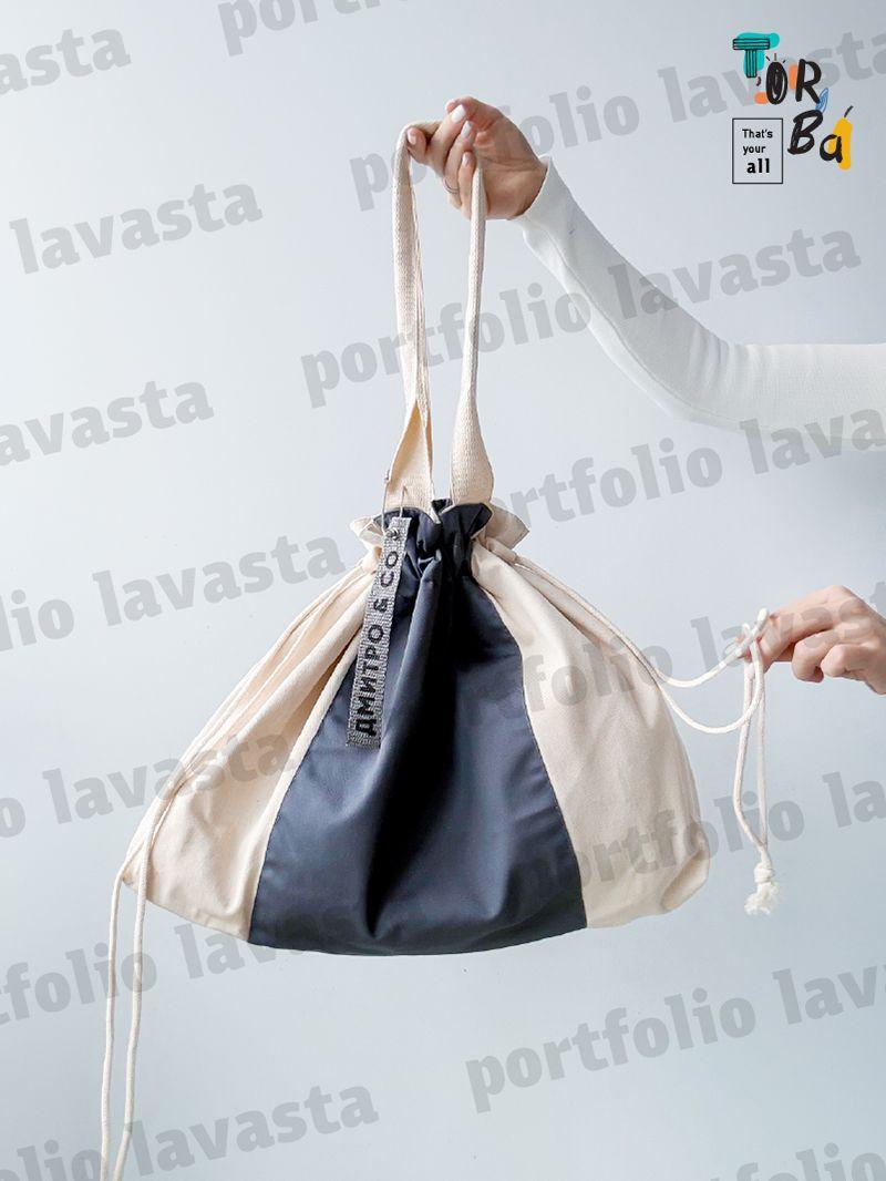 Зручна та стильна сумка-мішок з двох кольорів саржі, без друку, розмір: 55см х 40см х 10см