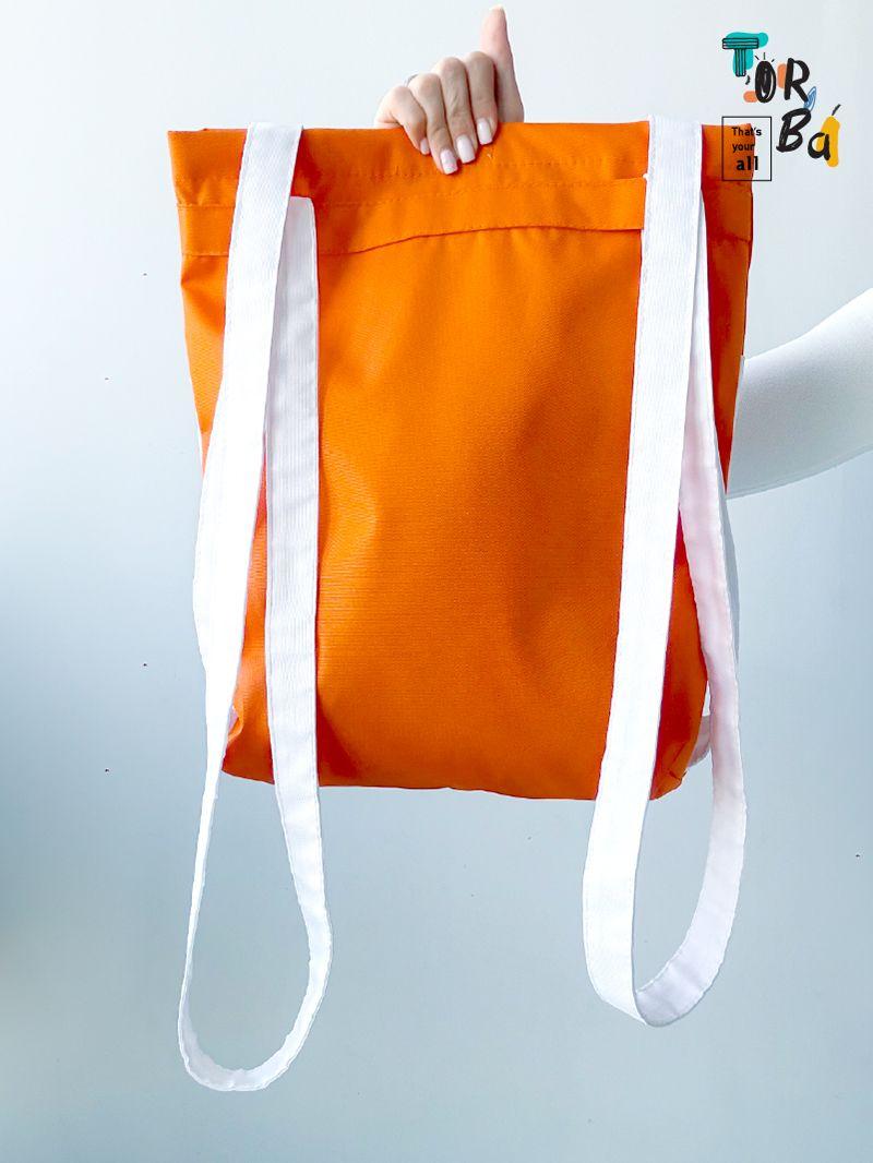 Помаранчева сумка з білими кишенями та світловідбивними вставками, на довгій зручній ручці, без друку, розмір: 36см х 40см х 8см