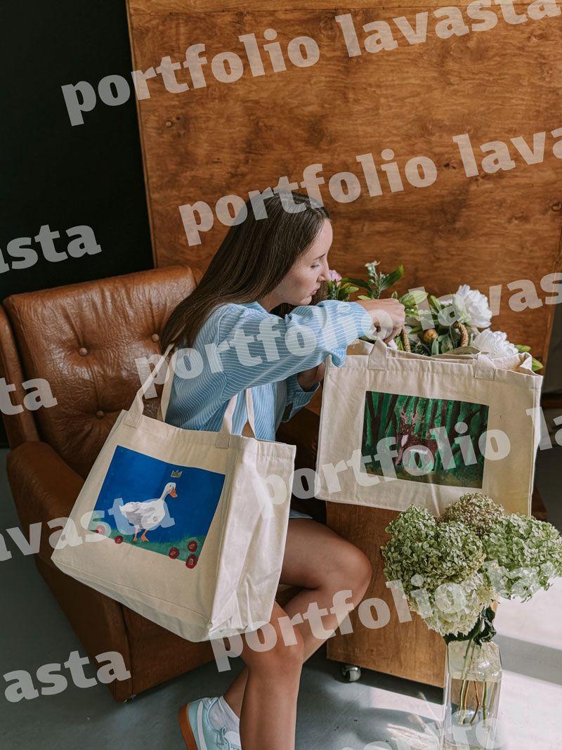 Великий шопер із бавовняної саржі з широким дном — містка екосумка для покупок та щоденного використання без друку розмір: 45см х 35см х 20см