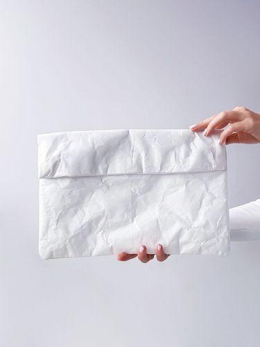 Стильный белый трехслойный клатч-конверт из тайвека, без печати, размер: 35,5см х 23см