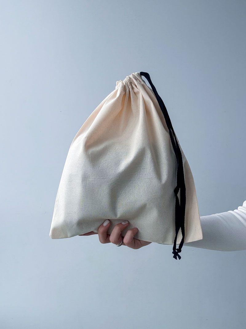 Мешочек из бязи с затягиванием на одну сторону - лёгкий хлопковый мешок для упаковки, хранения и повседневного использования без печати размер: 31см х 36см