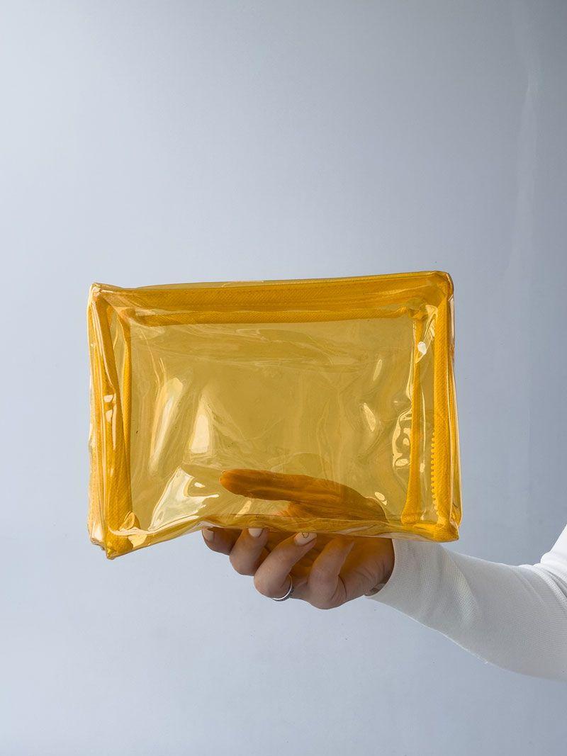 Прозора жовта косметичка з ПВХ - водостійкий органайзер для косметики та подорожей, без друку розмір: 20см х 15см х 10см