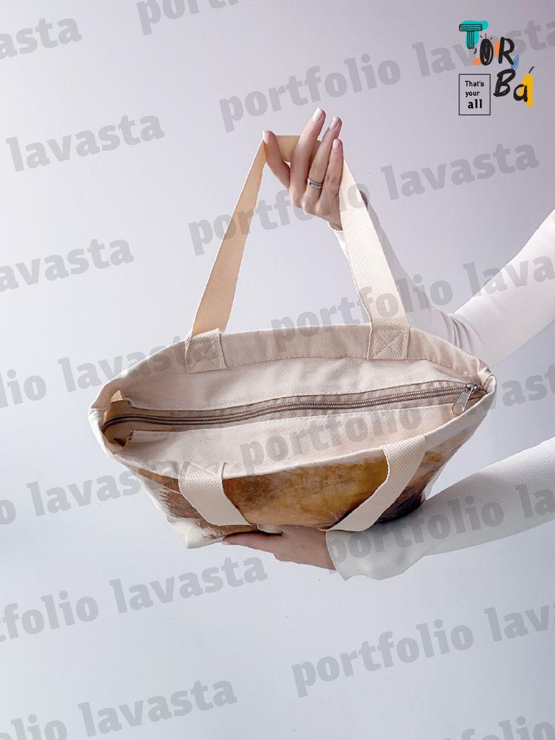 Зручна повсякденна сумка-шопер з натуральної тканини світло-бежевого кольору, без друку, розмір: 32см х 39см х 7см