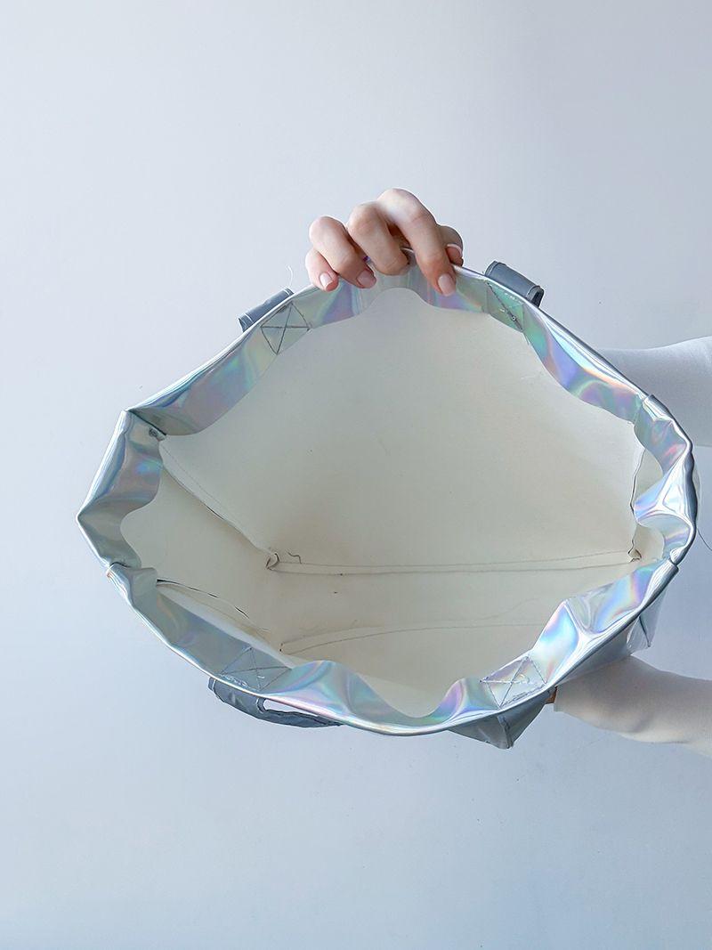 Эффектная трендовая голографическая сумка-шопер, без печати, размер: 40см х 40см х 10см