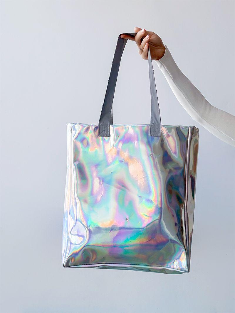 Эффектная трендовая голографическая сумка-шопер, без печати, размер: 40см х 40см х 10см