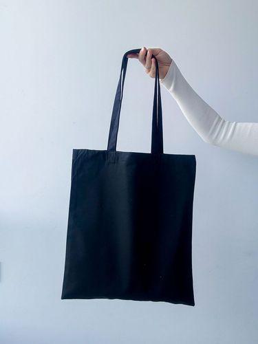 Чорна шопер-сумка з саржі - щільна бавовняна еко-сумка з довгими ручками для покупок і щоденного використання без друку розмір: 37см × 41см