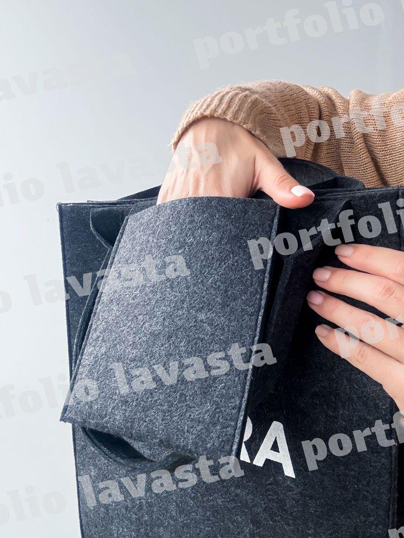 Міцна еко-сумка з чорного фетру - багаторазова, стильна, для покупок або подарунків , без друку, розмір: 30cм х 30см х 10см