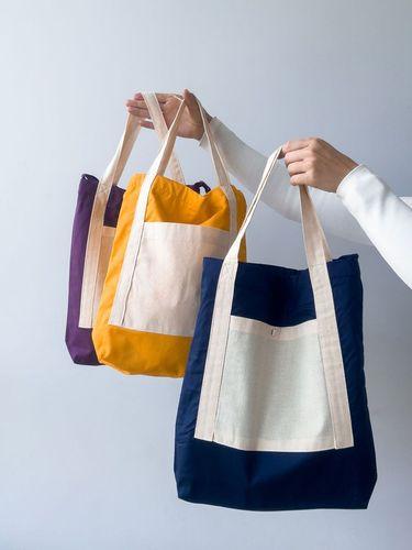 Шопер із саржі з зовнішньою кишенею та блискавкою - текстильна екосумка на щодень (кольори в асортименті) без друку, розмір: 35см х 38см х 7см