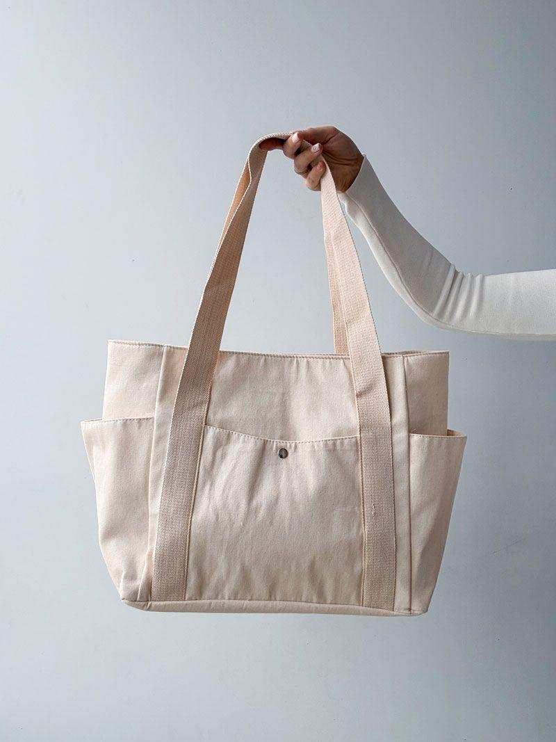 Світлий шопер із саржі з кишенею та блискавкою - містка й міцна тканинна сумка для покупок і міста без друку, розмір: 38см х 32см x 25см