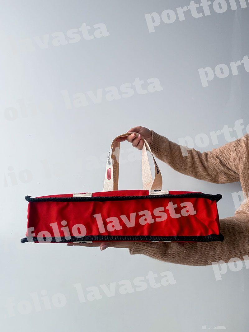 Міцна еко-сумка з довгими стрічковими ручками - червона багаторазова торба з бічними вставками для покупок, без друку, розмір: 38 см × 42 см × 10 см