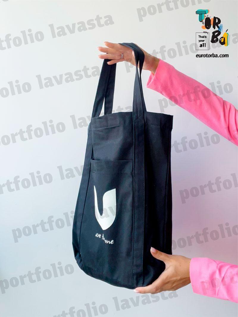 Black Cotton Tote Bag with Pocket