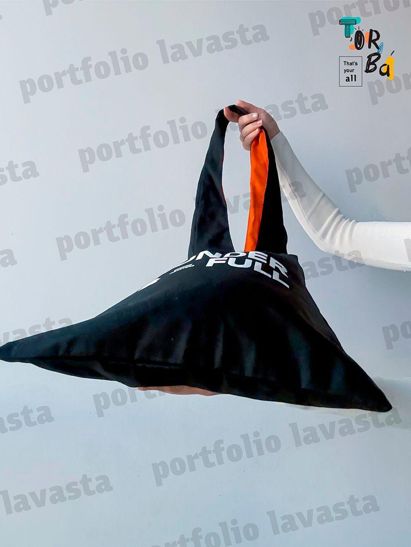 Черная сумка с оранжевой подкладкой, материал канвас, стильная и удобная сумка без печати, размер 43см x 92см