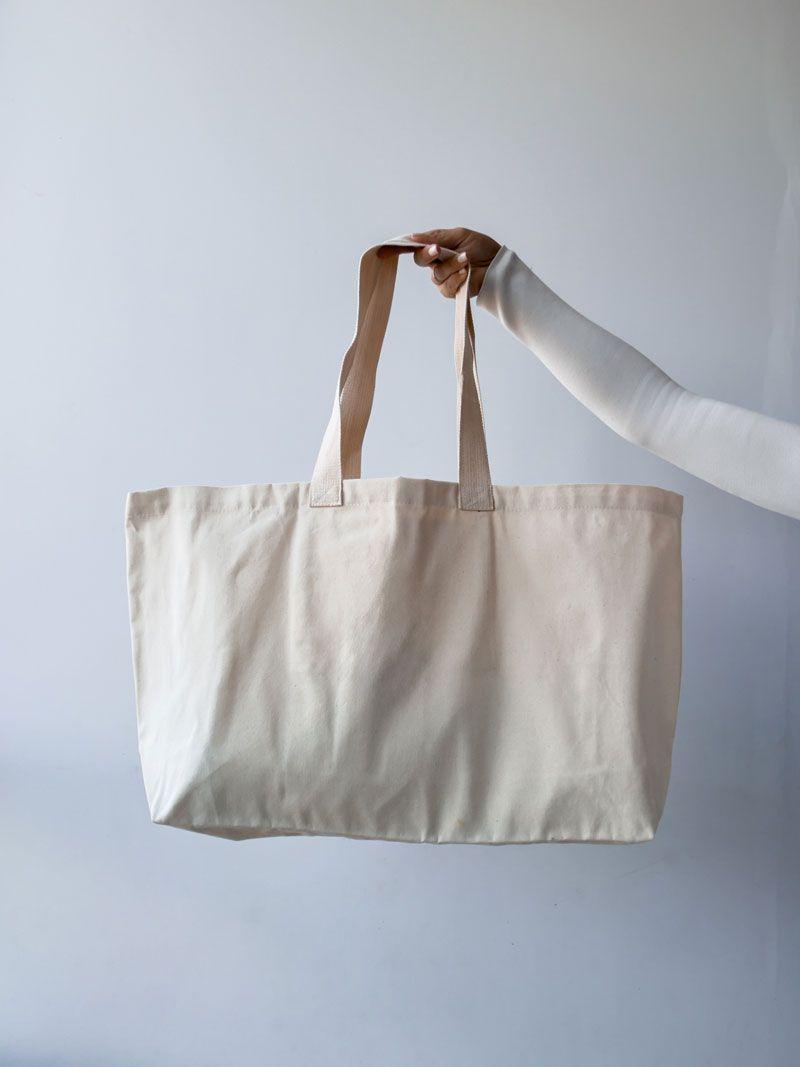 Велика сумка-шопер із саржі з внутрішніми кишенями — міцна тканинна екосумка для покупок та зберігання без друку, розмір: 50см х 35см х 15см