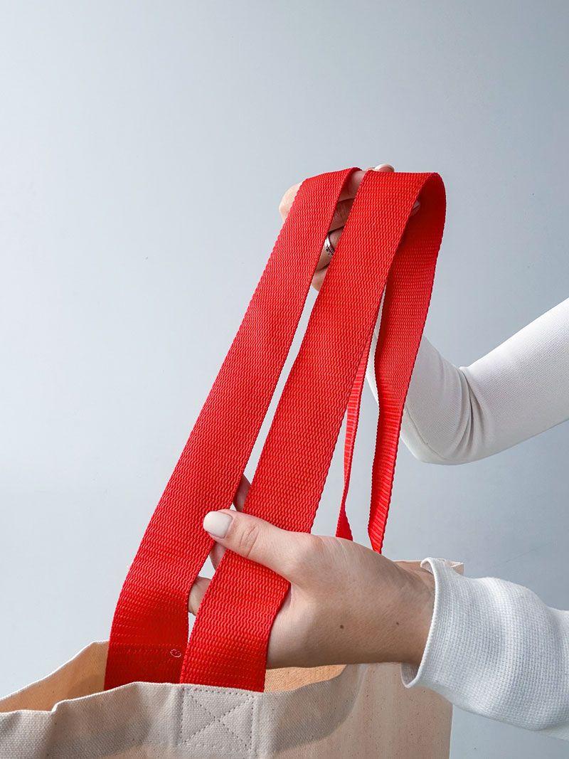 Екосумка з двонитки з червоними ручками без друку розмір: 35см х 38см