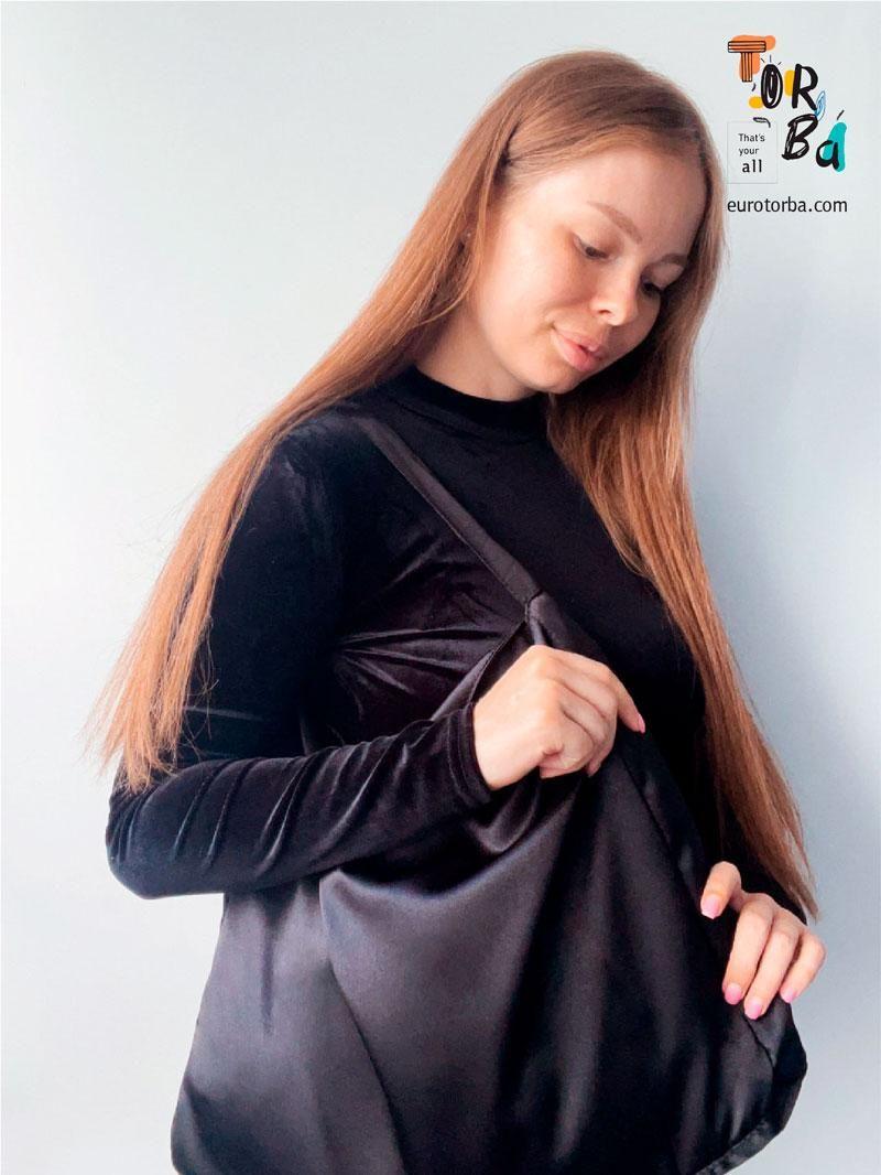 Сумка шопер из атласа с уплотненным дном и одной ручкой без печати Размер: 45cм х 35см х 7см