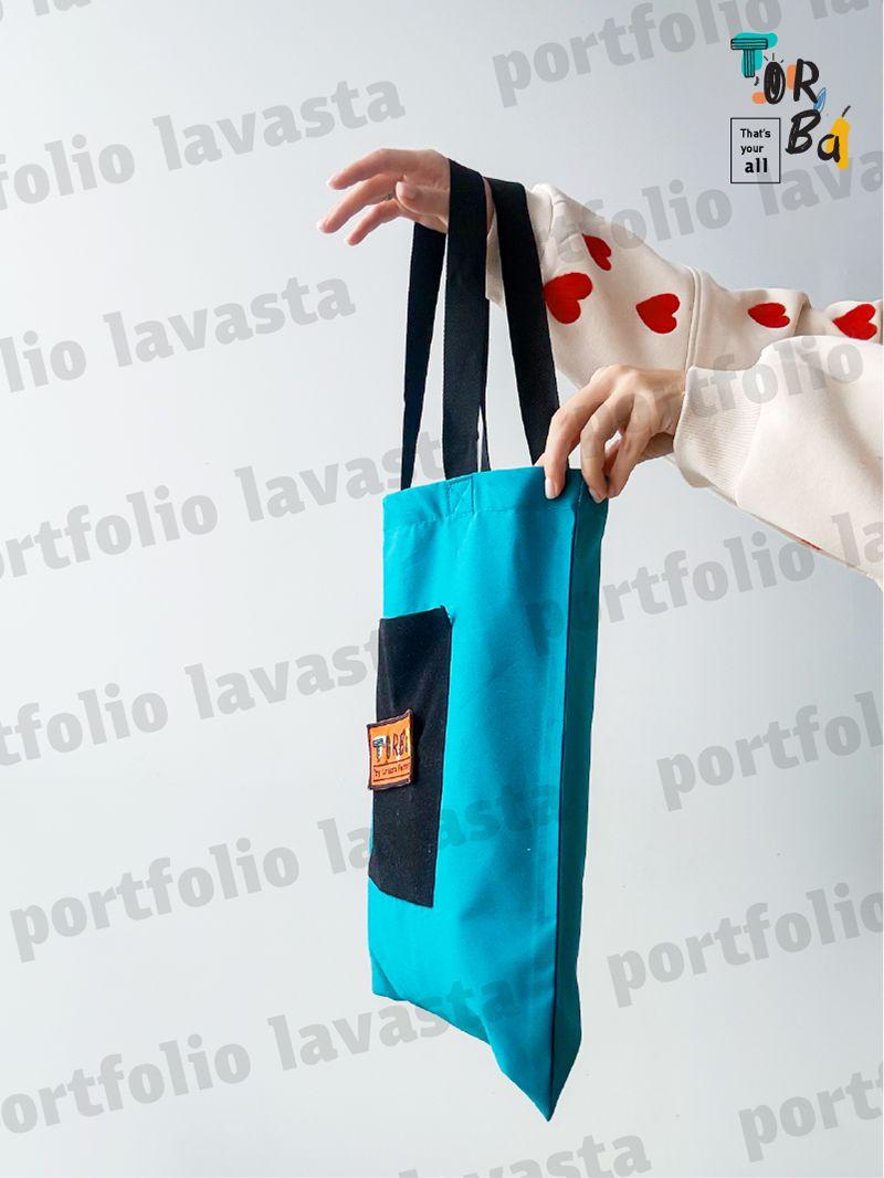 Цветная эко-сумка из саржи удобна для покупок, с карманом на липучке, без печати, размер: 35см х 40см