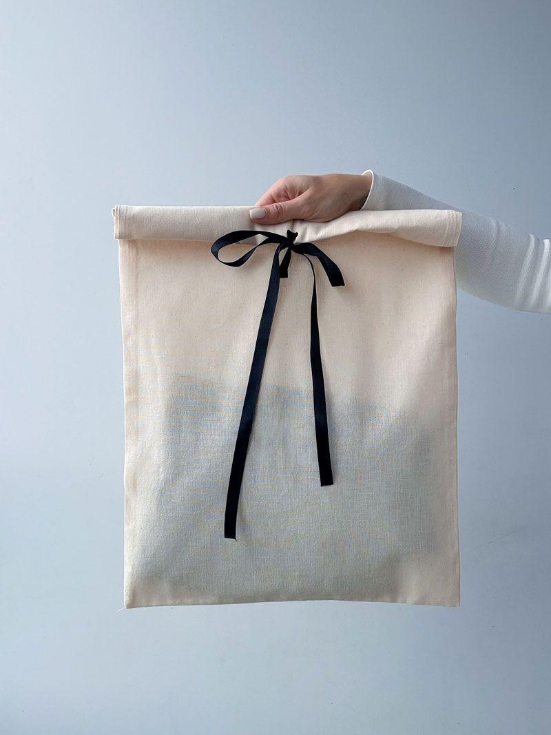 Мішечок із бязі з відворотом і стрічкою - текстильна упаковка для одягу, подарунків та зберігання без друку розмір: 37см × 55см