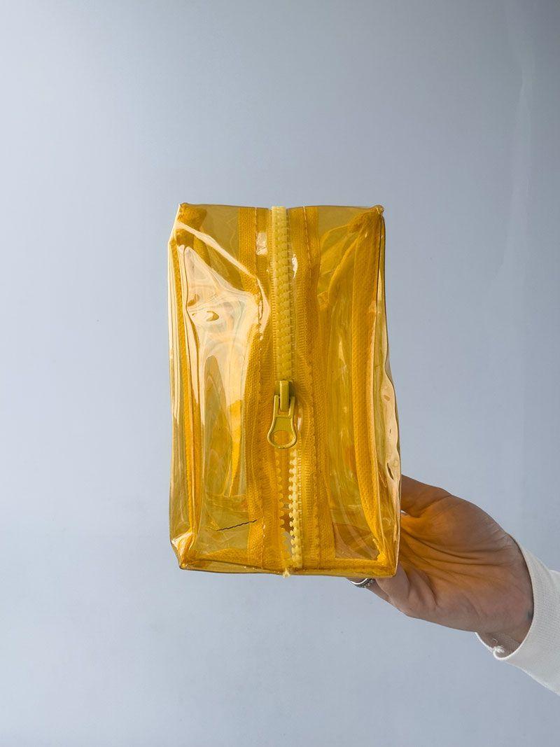 Прозора жовта косметичка з ПВХ - водостійкий органайзер для косметики та подорожей, без друку розмір: 20см х 15см х 10см