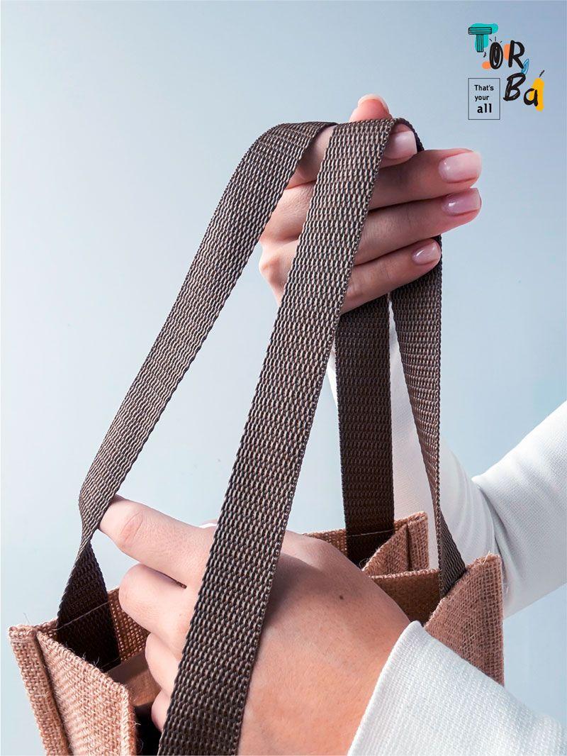 Коричнева сумка з джуту, ламінована, міцна і зручна для щоденного використання без друку розмір 20см × 25см × 10см