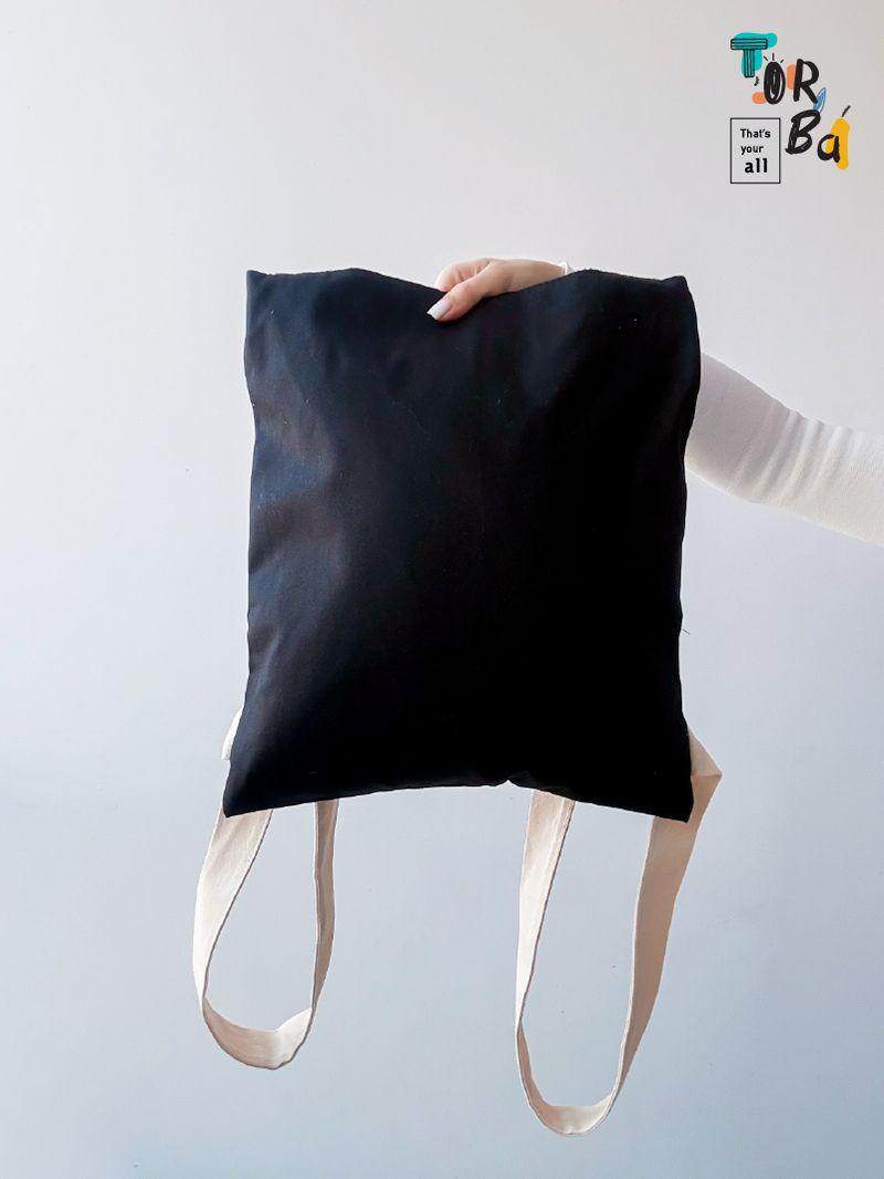 Зручний чорний рюкзачок з канвасу зі світлими лямками, без друку, розмір: 45см х 45см х 12см