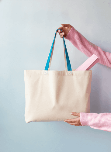 Midweight Tote Bag with Blue Handles