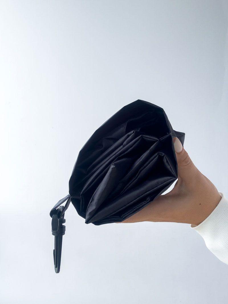 Чёрная сумка-пакет из плащевки с боковым карманом - лёгкая складная экосумка для покупок и повседневного использования без печати размер: 55см × 70см