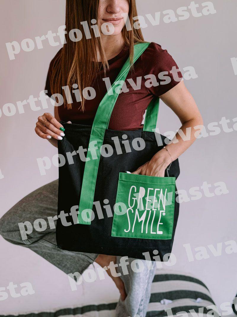 Чорно-зелений шопер із саржі з кишенею та магнітною кнопкою - стильна екосумка для покупок і щоденного використання без друку, розмір: 42см х 40см х 8см