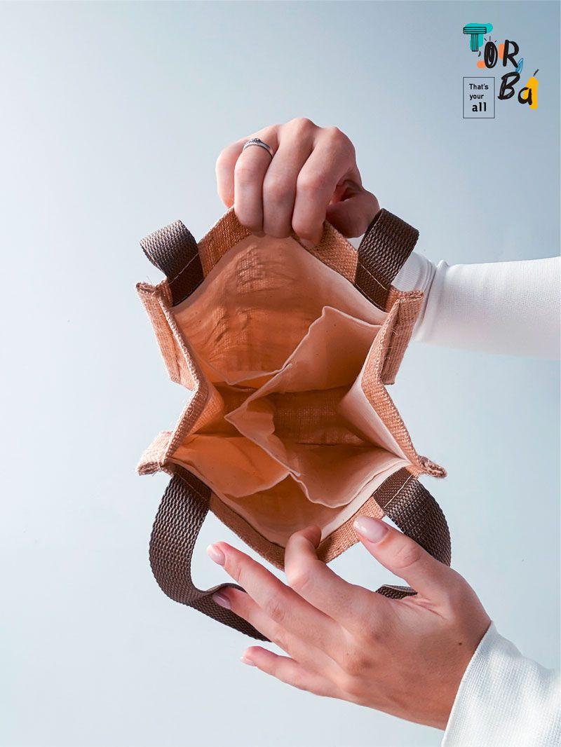 Коричнева сумка з джуту, ламінована, міцна і зручна для щоденного використання без друку розмір 20см × 25см × 10см