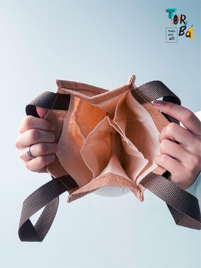 Коричнева сумка з джуту, ламінована, міцна і зручна для щоденного використання без друку розмір 20см × 25см × 10см