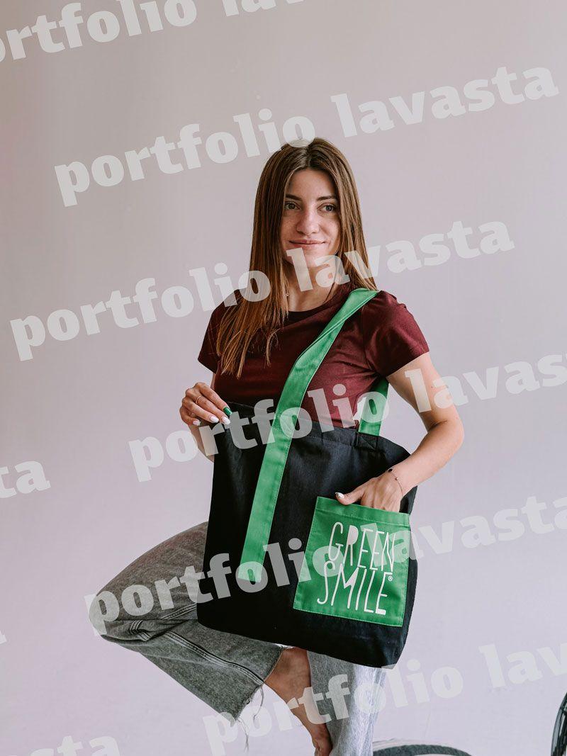 Чорно-зелений шопер із саржі з кишенею та магнітною кнопкою - стильна екосумка для покупок і щоденного використання без друку, розмір: 42см х 40см х 8см